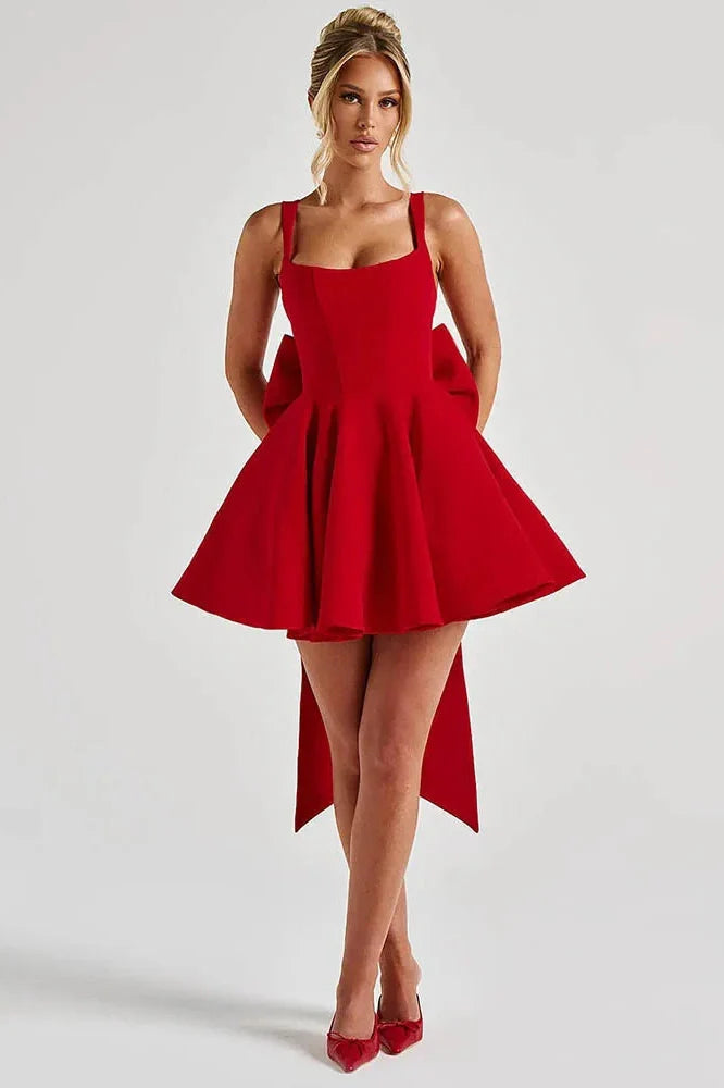 Backless Spaghetti Strap Sleeveless High Waist A-Line Mini Dress