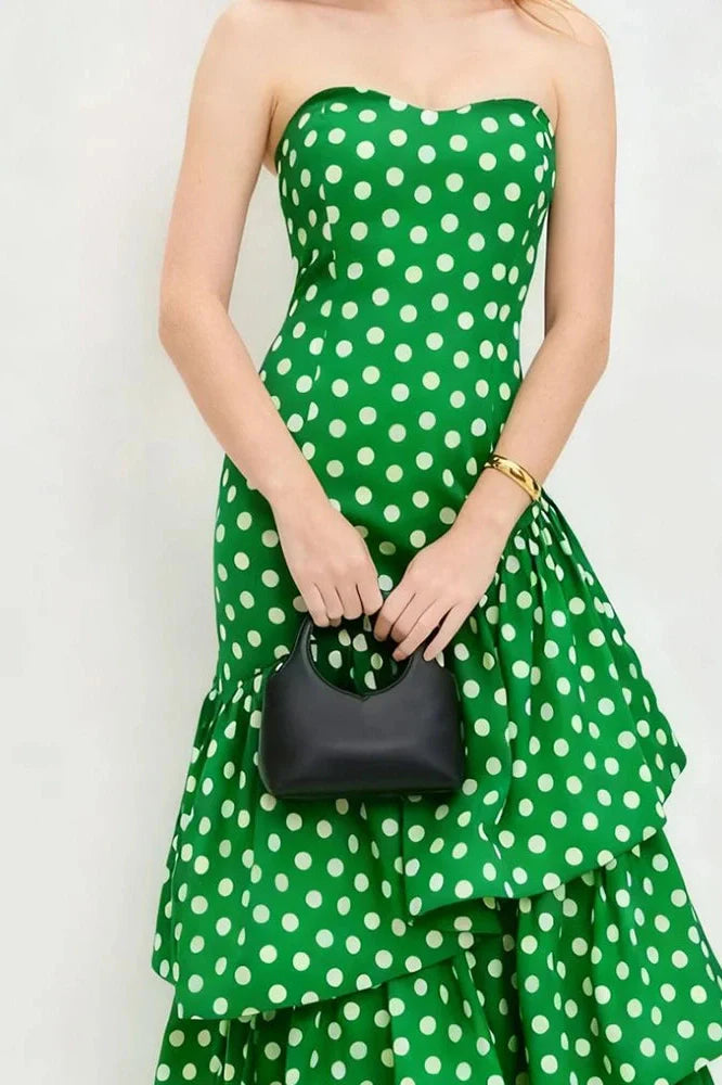 Elegant Off Shoulder High Waist Polka Dot Print Maxi Dress