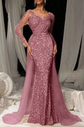 Elegant High Waist Long Sleeve Slim V-Neck Lace Maxi Dress