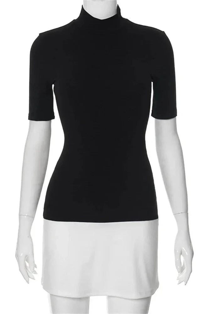 Short Sleeve High Waist Patchwork Bodycon Mini Dress