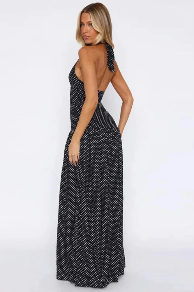 Backless Deep V Neck Sleeveless High Split Bodycon Maxi Dress