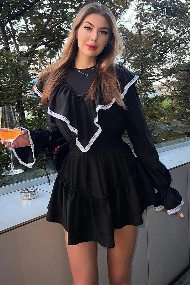 Elegant Lace Slim Long Sleeve Mini Dress