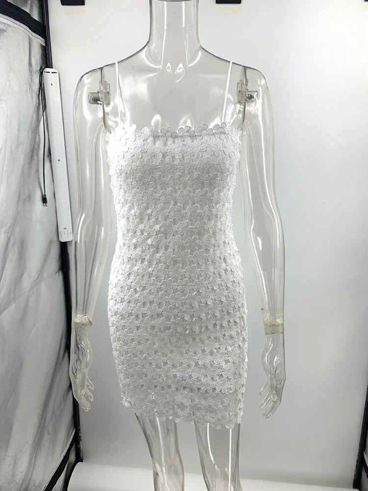 Lace Hollow Sleeveless Slim High Waist Mini Dress