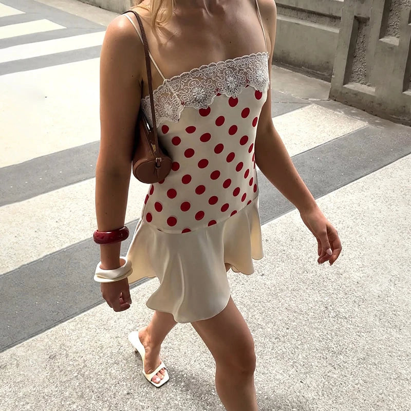 Polka Dot Lace Slim Sleeveless Mini Dress
