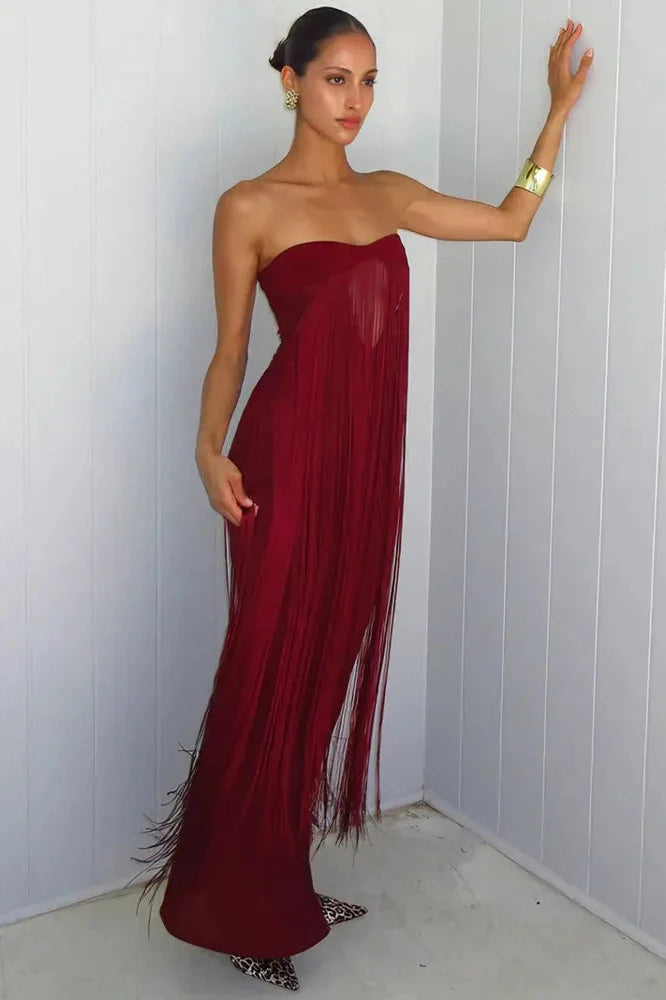 Hollow Out Backless Off-Shoulder Strapless Sleeveless Bodycon Maxi Dress