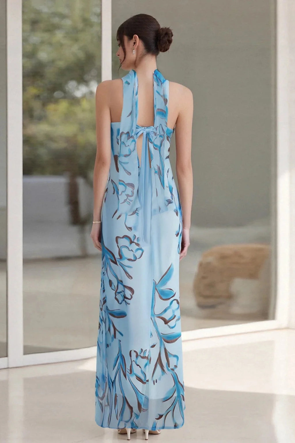 Floral Print Backless Strapless Maxi Dress