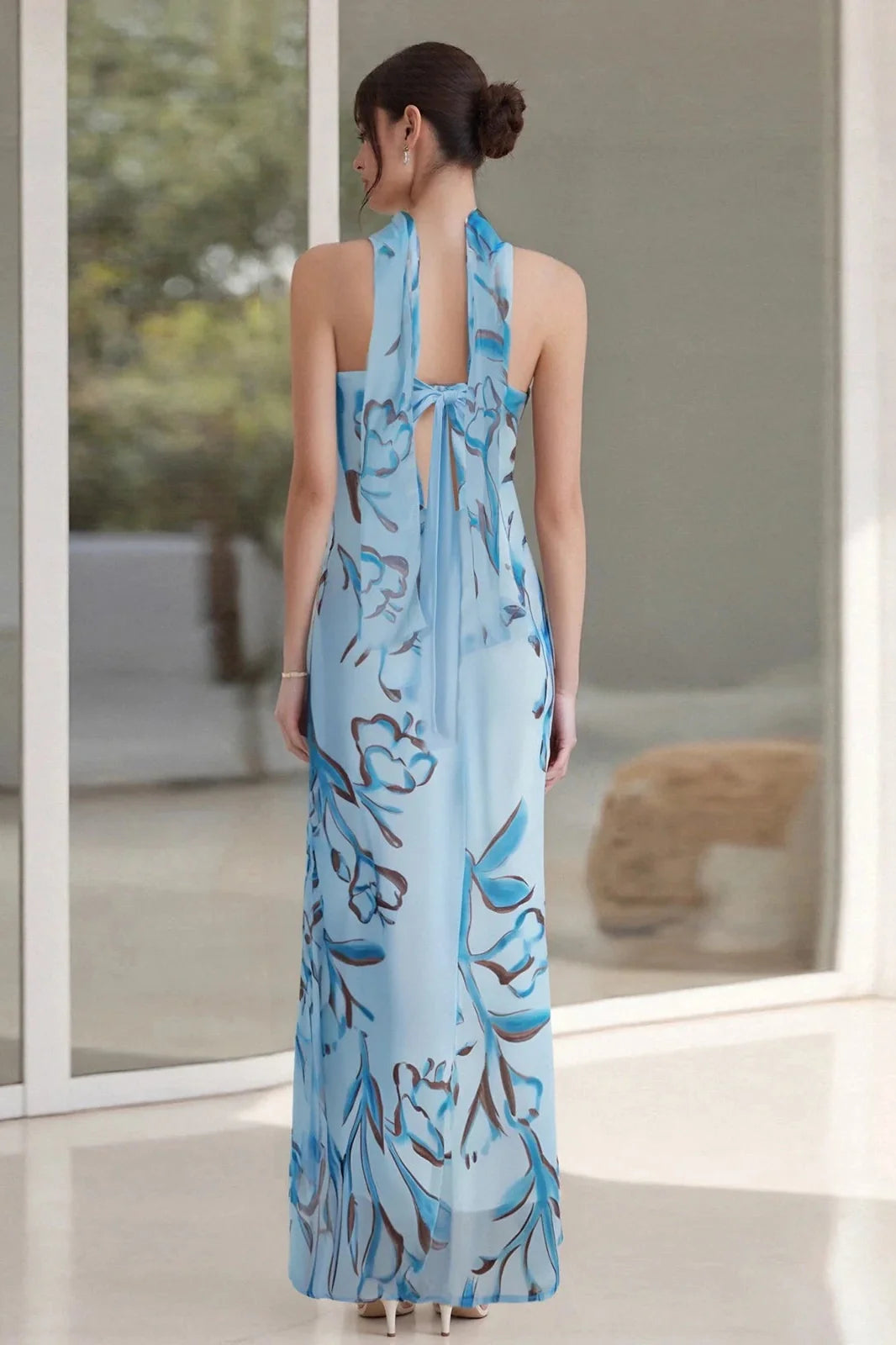 Floral Print Backless Strapless Maxi Dress