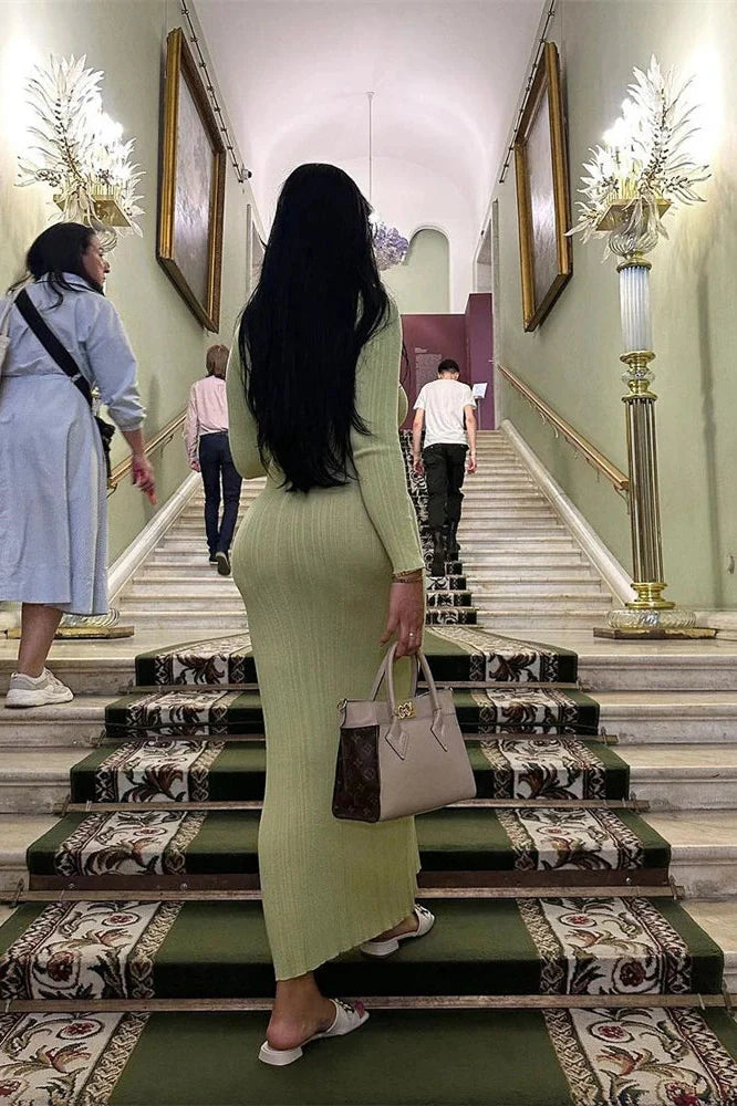 Long Sleeve Slim High Waist Maxi Dress