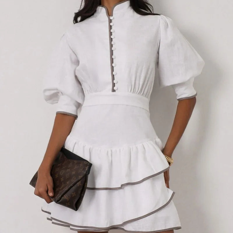 Elegant Ruffle A-Line High Waisted Mini Dress