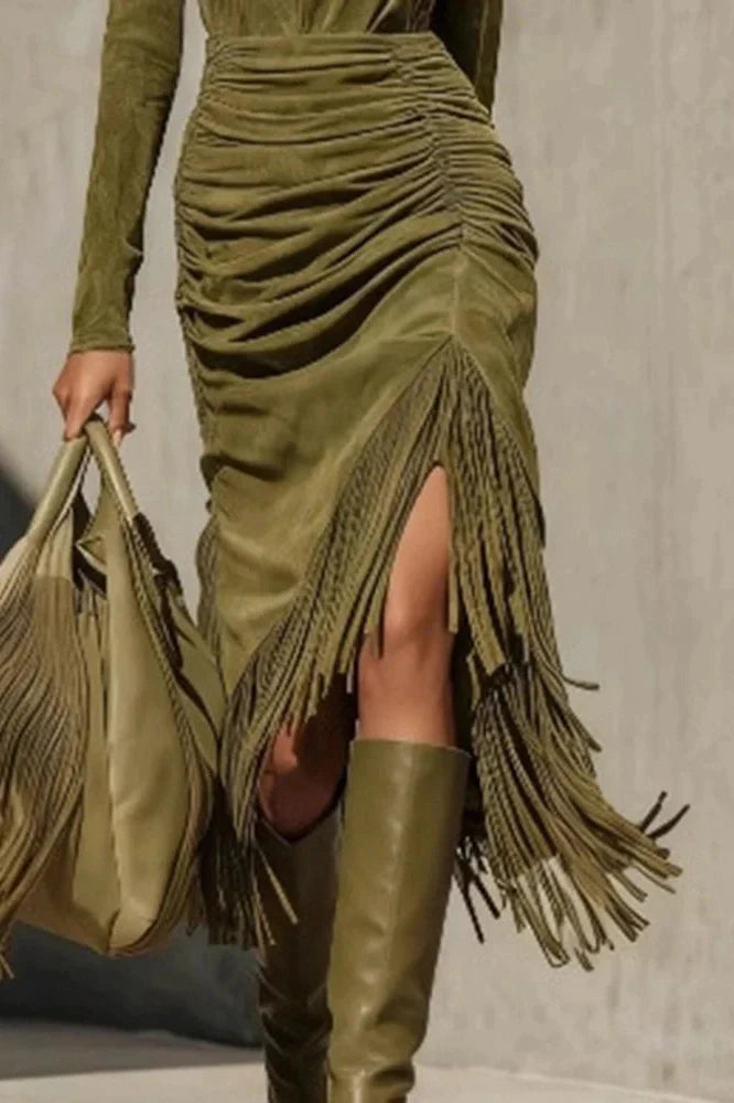 Long Sleeve Turtleneck Fit High Waist Midi Dress