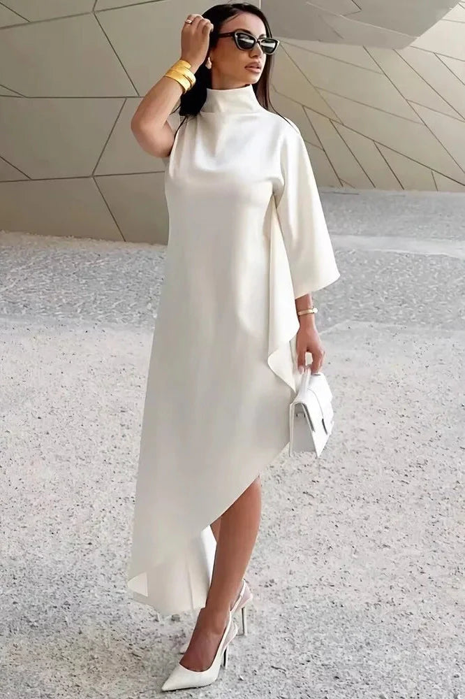 Elegant Sleeveless Turtleneck Irregular Maxi Dress