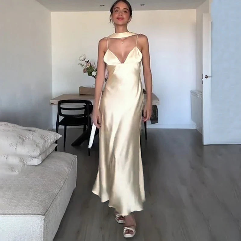 V-Neck Sleeveless Backless Slim Maxi Dress