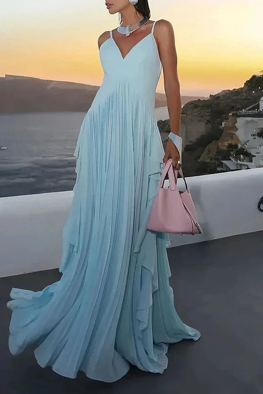 Elegant V-Neck Sleeveless High Waist Maxi Dress