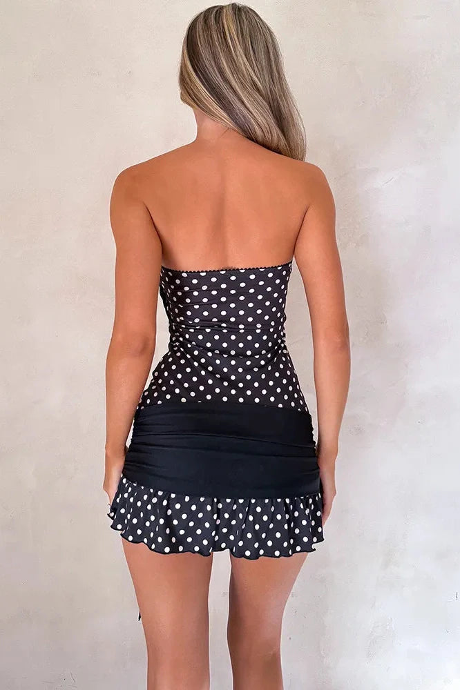 Off-Shoulder Patchwork Strapless Sleeveless Backless Mini Dress