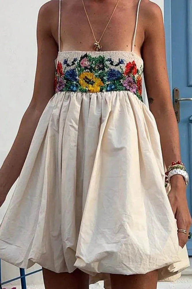 Off Shoulder High Waist Sleeveless Slim Printed Mini Dress