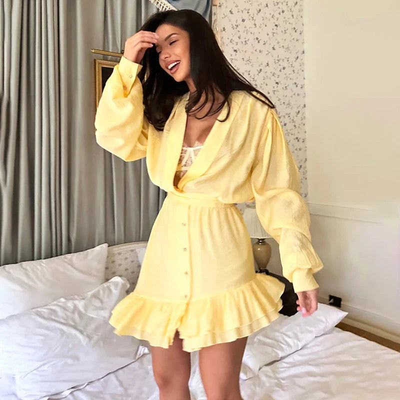 Deep V Neck Loose Lantern Sleeve Irregular Mini Dress
