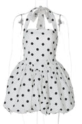 Printed Off-Shoulder Sleeveless Backless High Waist A-Line Mini Dress