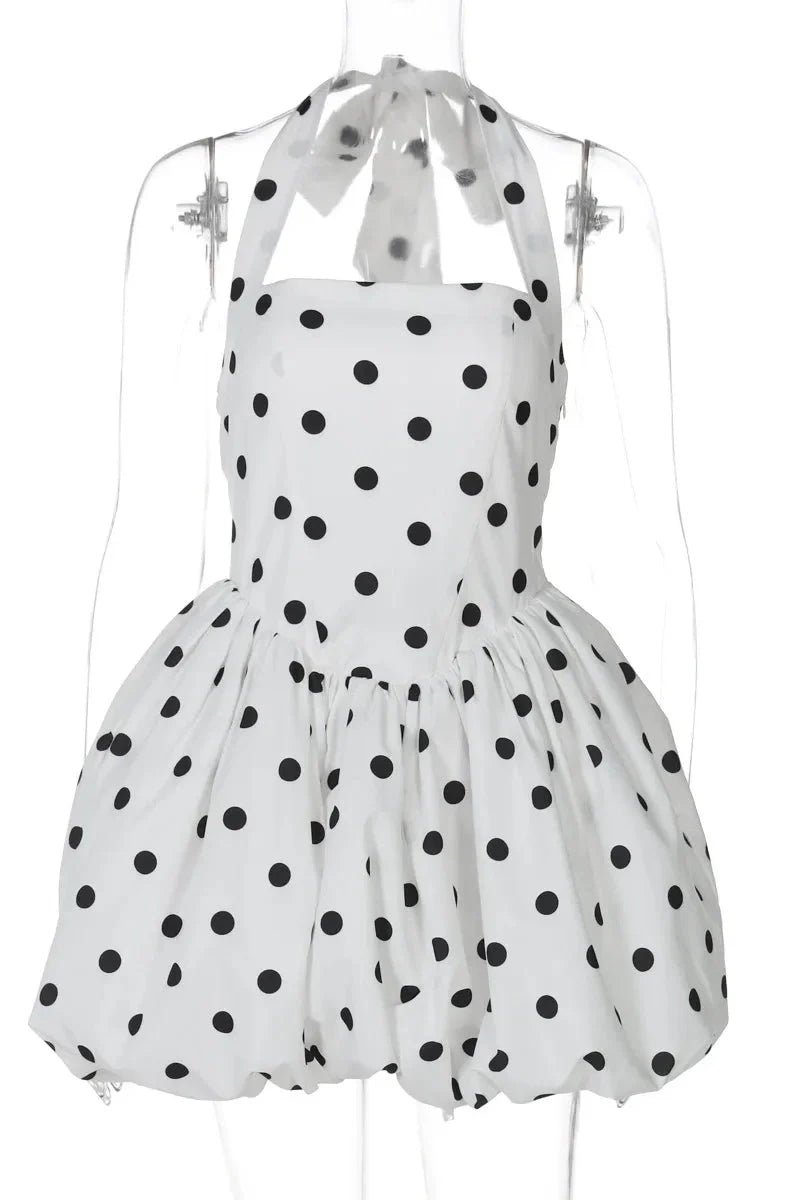 Printed Off-Shoulder Sleeveless Backless High Waist A-Line Mini Dress