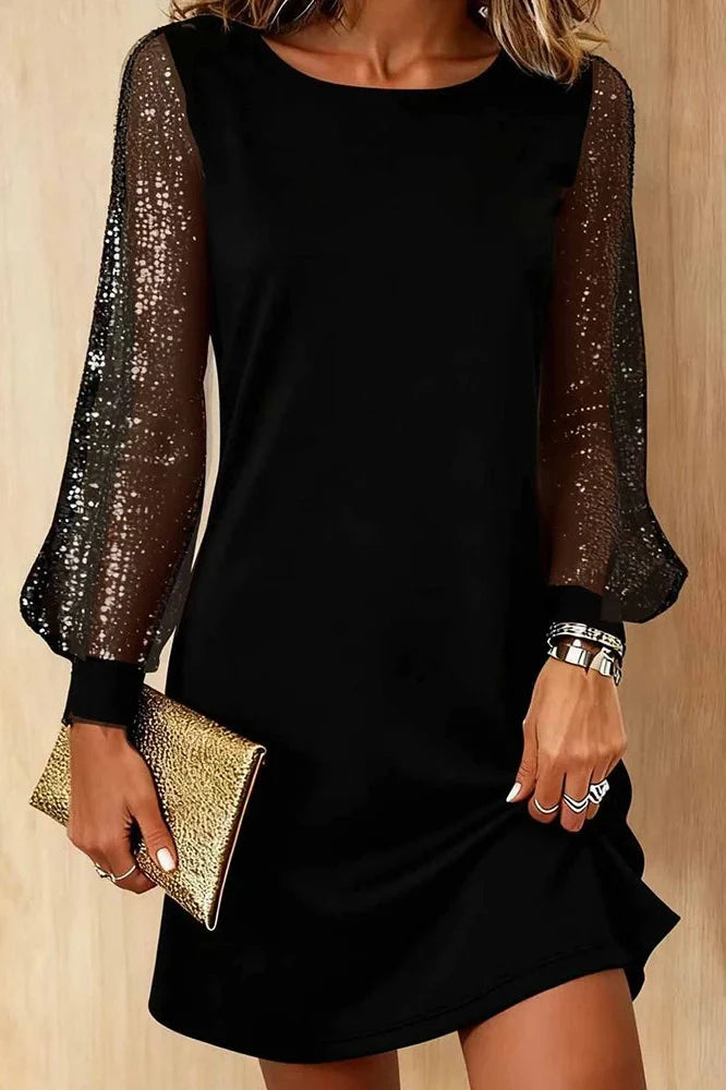 Long Sleeve O-Neck High Waist A-Line Mini Dress