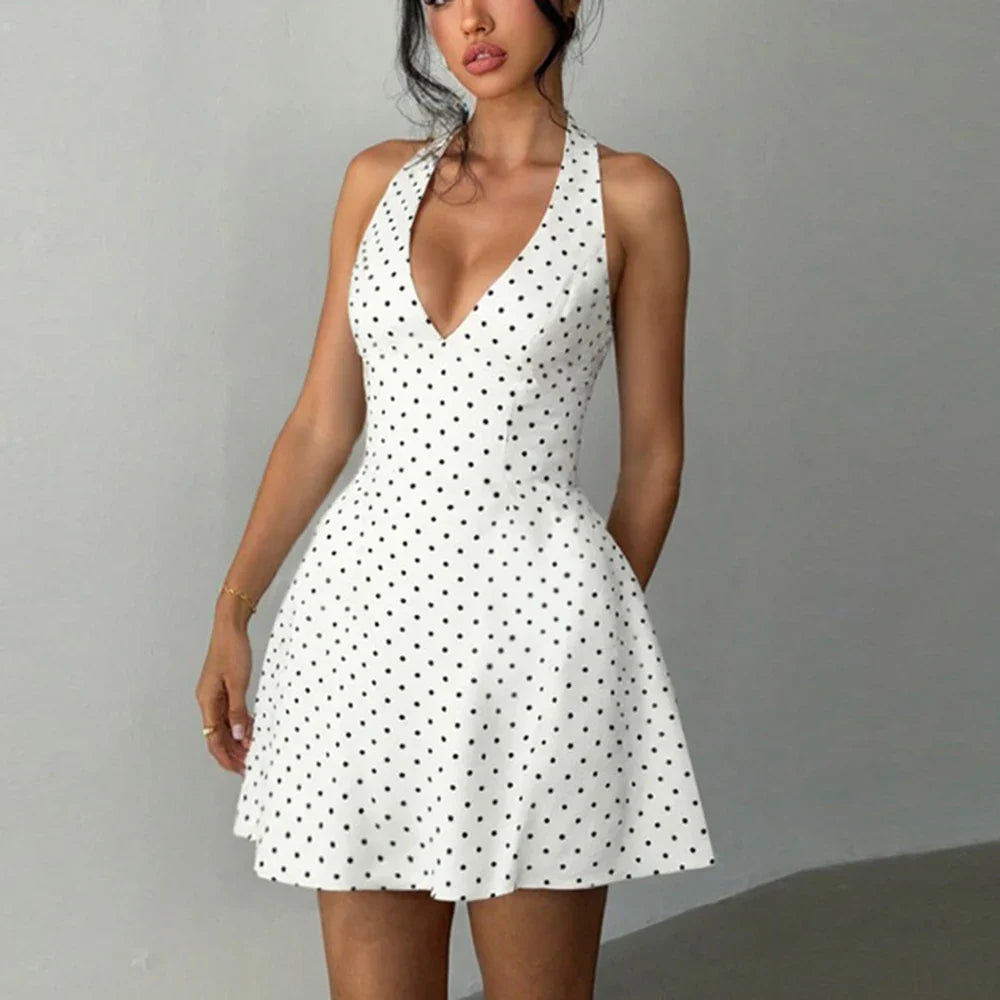 Deep V-Neck Lace-Up Backless Slim Mini Dress
