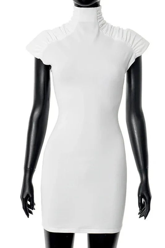 Elegant Turtleneck Sleeveless Slim High Waist Mini Dress