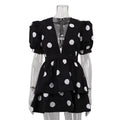 Deep V Neck Printed Puff Sleeve  A-Line Mini Dress