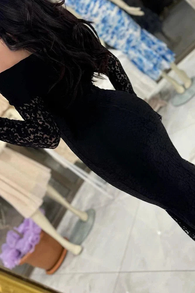 Slash Collar Lace Embroidery High Waist Maxi Dress