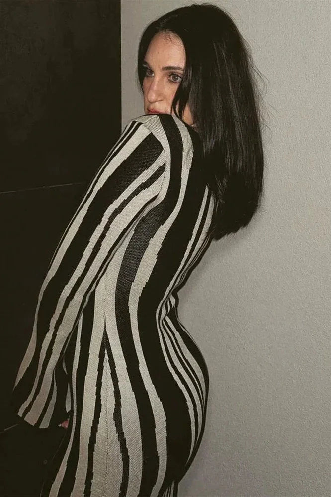 Striped Slim High Waist Maxi Dress