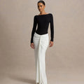 Backless Round Neck Patchwork Long Sleeve Maxi Dress
