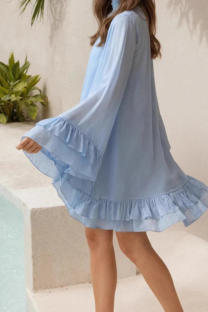 Elegant Turtleneck Loose Sleeves Mini Dress