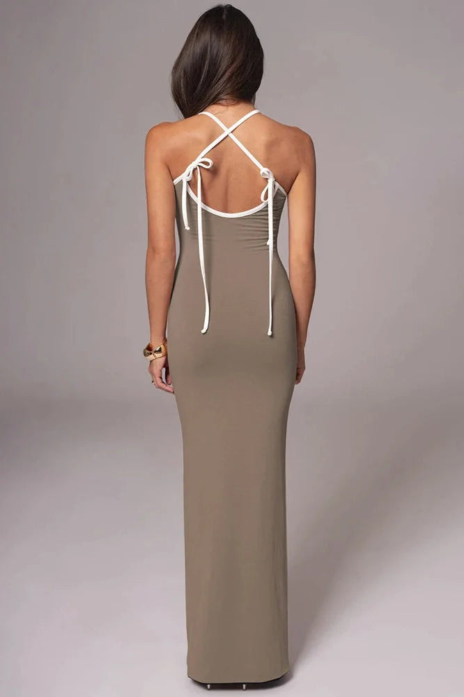 Spaghetti Strap Lace-up Sleeveless Backless Maxi Dress
