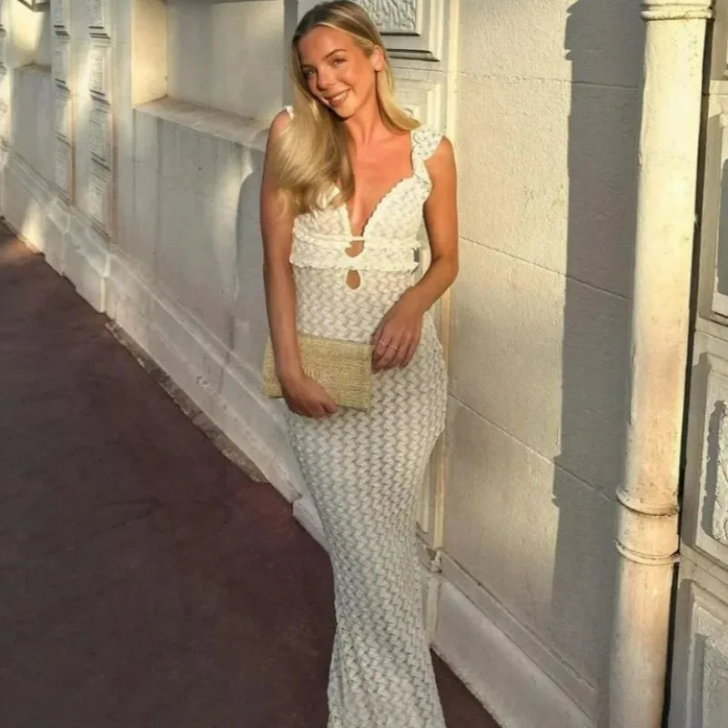 Hollow Out Patchwork Backless Sleeveless Maxi Dress