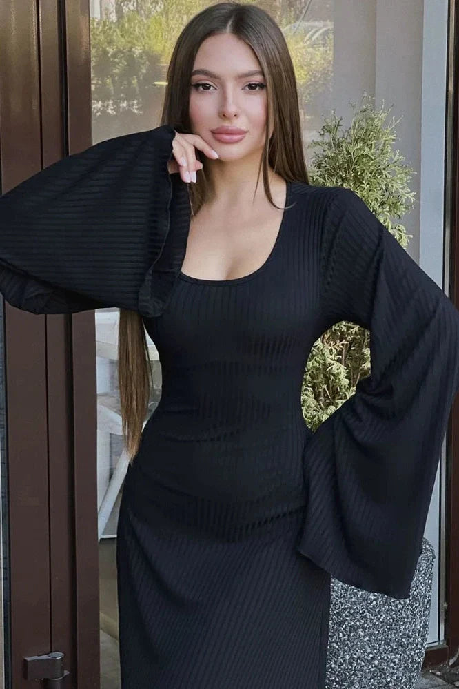 Lace-Up Long Sleeve Slim Loose Maxi Dress