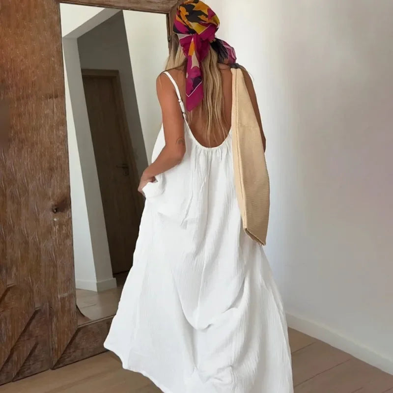 Elegant Patchwork Sleeveless Backless Maxi Dress