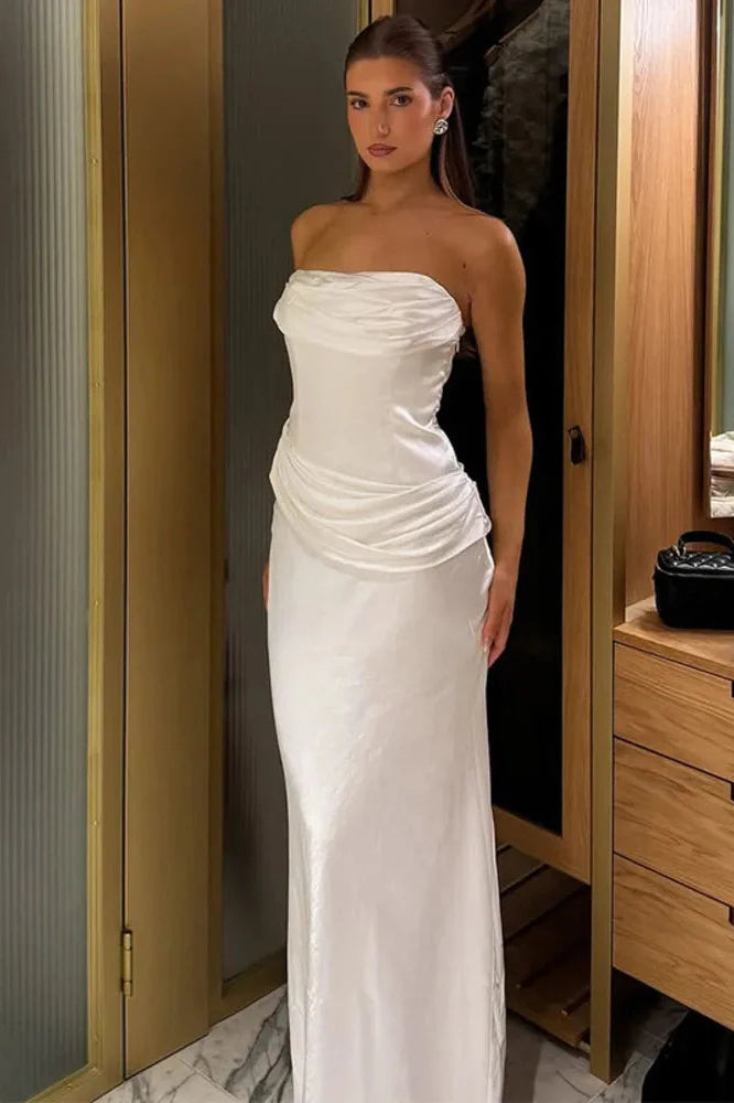 Off-Shoulder Strapless Sleeveless Backless Bodycon Maxi Dress