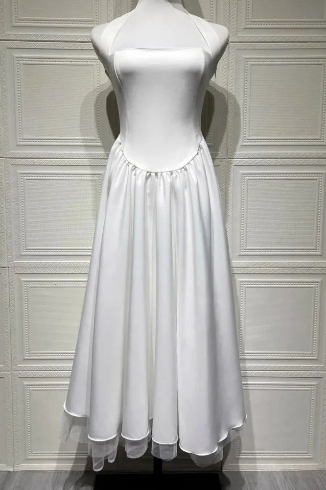 Backless Square Collar Sleeveless High Waist A-Line Midi Dress