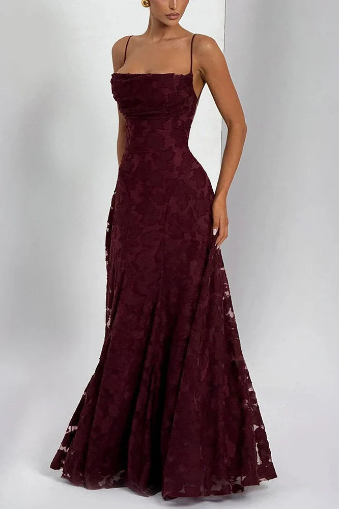 Spaghetti Strap Backless Off-Shoulder Sleeveless Lace-Up Maxi Dress