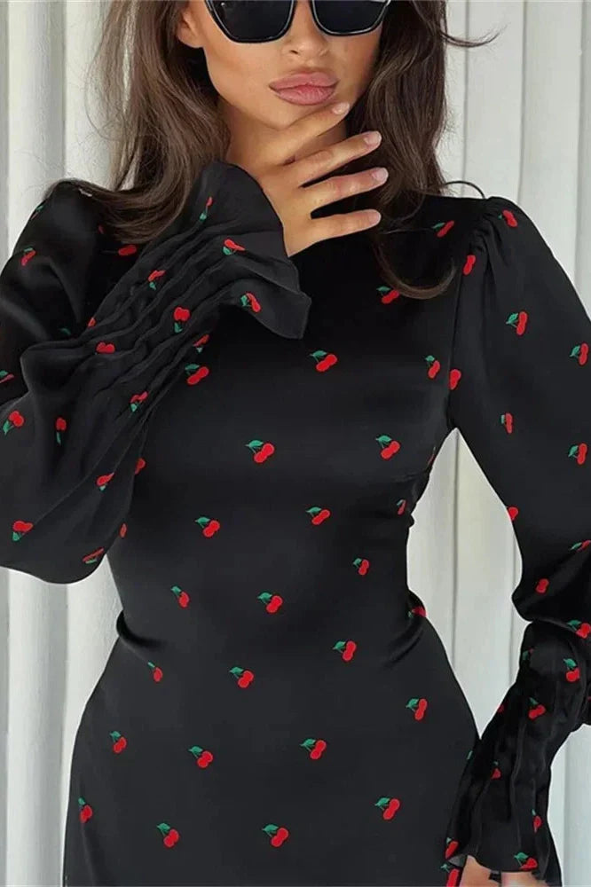Printed Long Sleeve Patchwork Maxi Dress