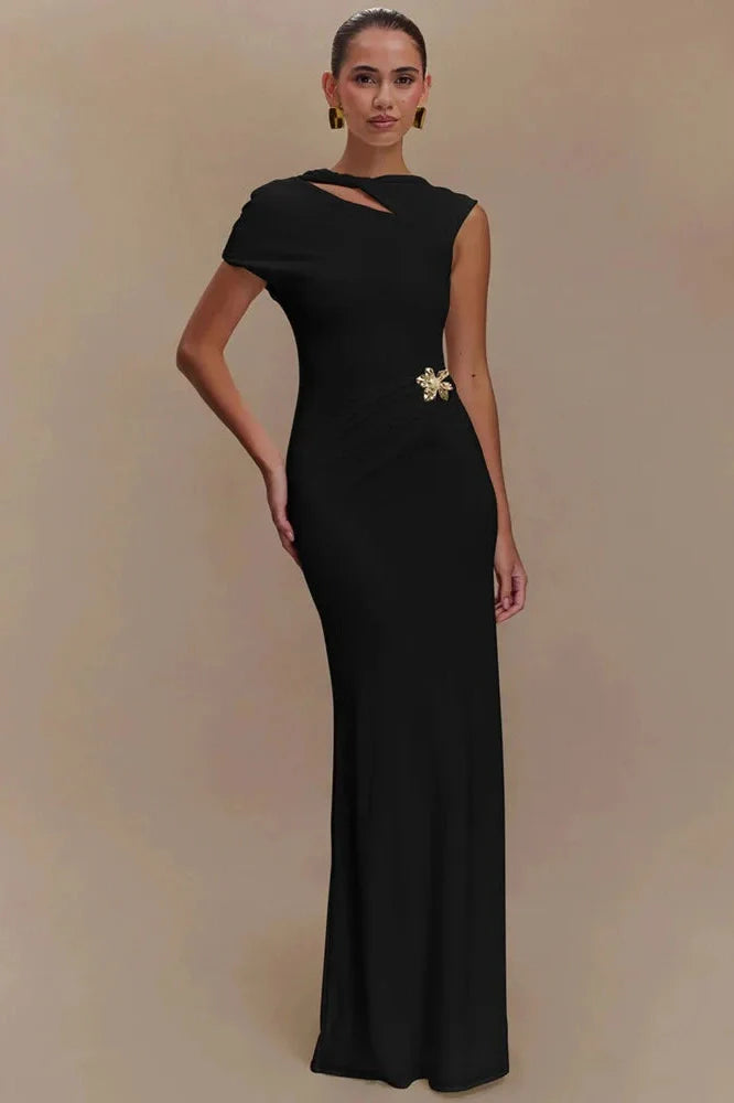 Hollow Out Backless Short Sleeve Slim Fit Maxi Dress