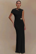 Hollow Out Backless Short Sleeve Slim Fit Maxi Dress