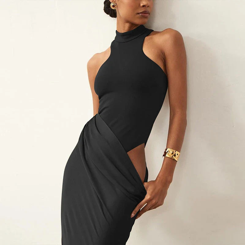 Hollow Sleeveless High Waist Maxi Dress