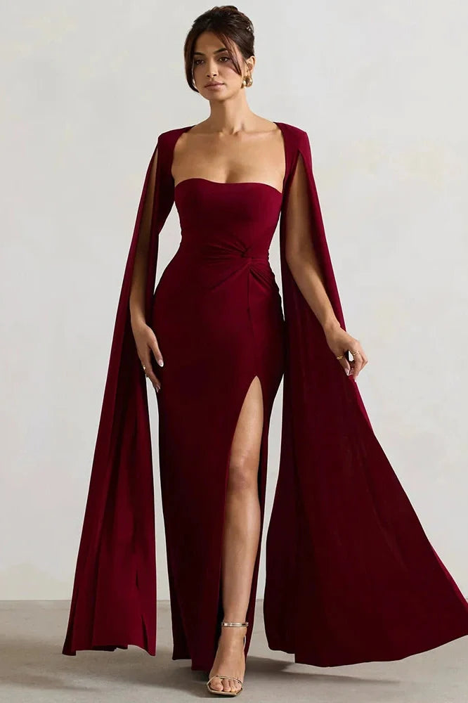 Long Cape Sleeve Square Collar Maxi Dress