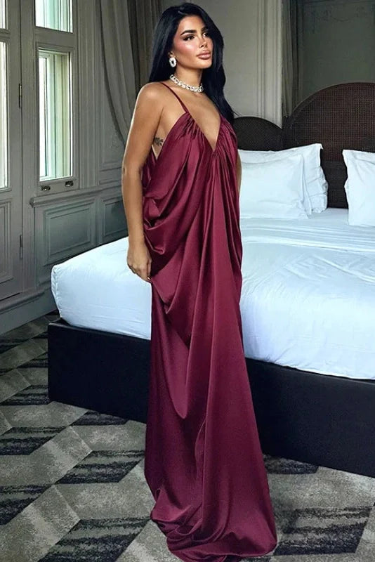Elegant V-Neck Loose Backless Maxi Dress