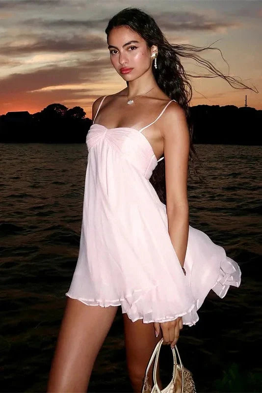 Elegant Pleated Sleeveless Mini Dress