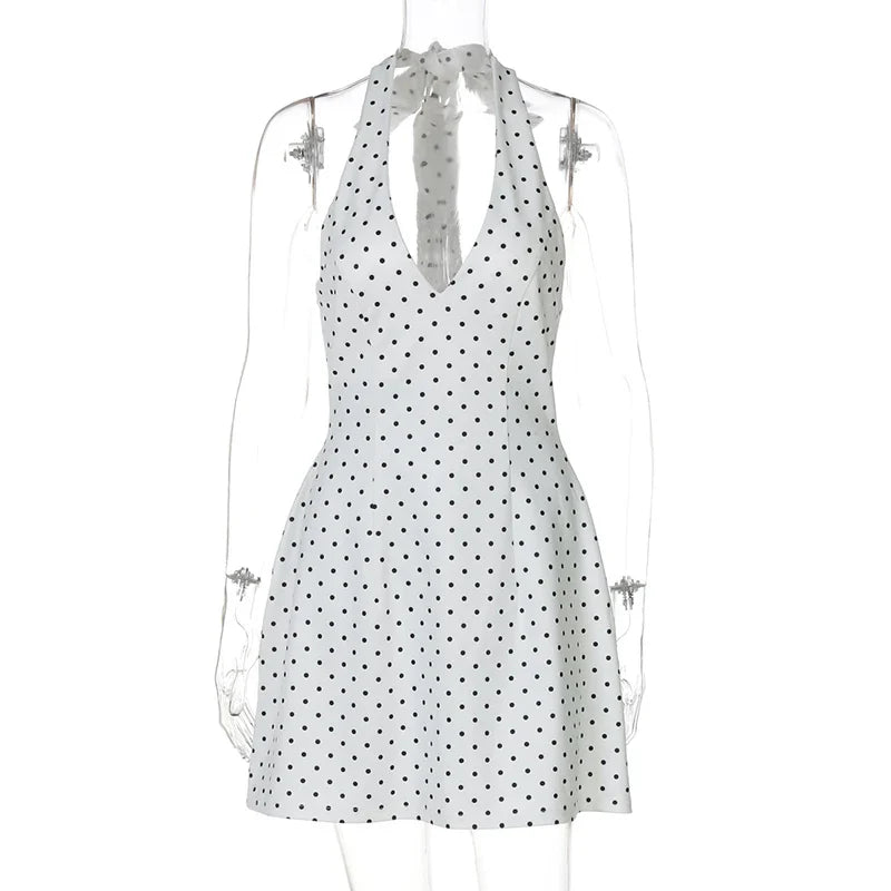 Printed V Neck Backless High Waist Mini Dress