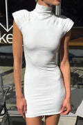 Turtleneck Sleeveless Zipper Bodycon Mini Dress