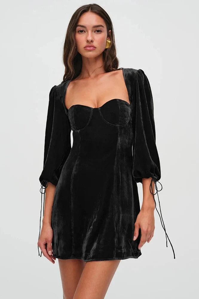 Elegant Square Collar Half Sleeve Backless Mini Dress