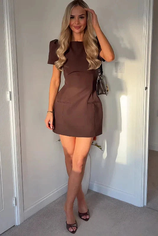 Elegant A-Line Pocket Slim High-Waisted Mini Dress