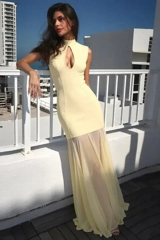 Elegant Sleeveless Patchwork Maxi Dress