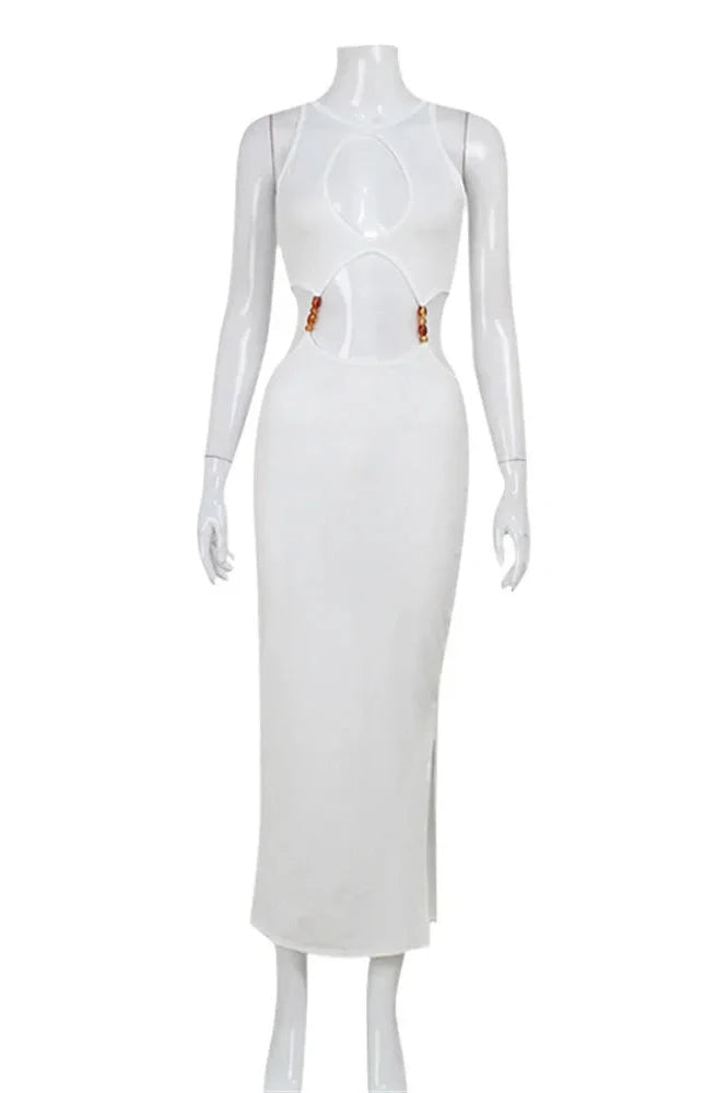 Hollow Out Backless Slim High Waist Maxi Dress